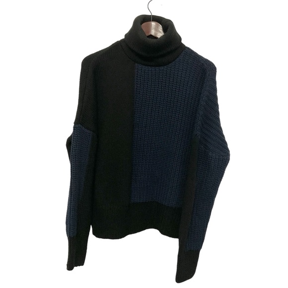 Topshop Chunky Knit Colourblock Navy Black Turtleneck Small - Picture 2 of 6